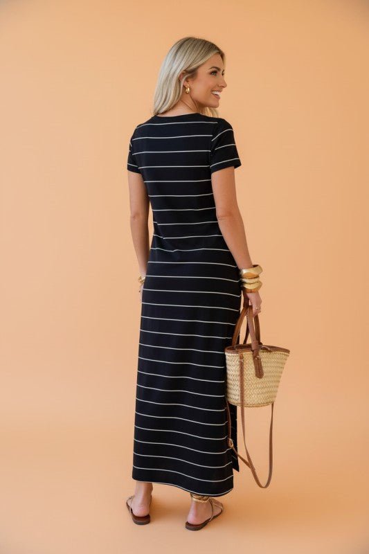 Stripe Short Sleeve Side Slit Maxi Dress - Golden Hour Boutique