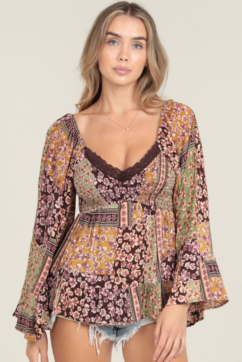 Wildflower Patchwork Top - Golden Hour BoutiqueLong Sleeve Blouse