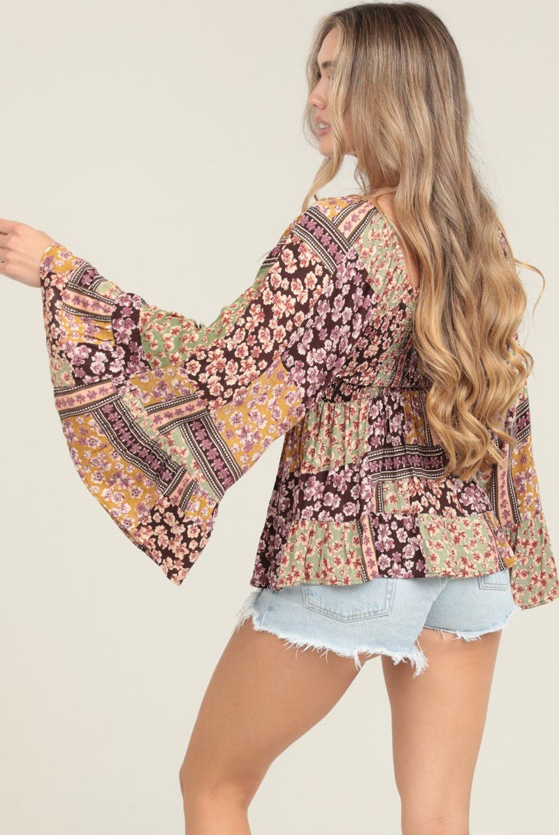 Wildflower Patchwork Top - Golden Hour BoutiqueLong Sleeve Blouse