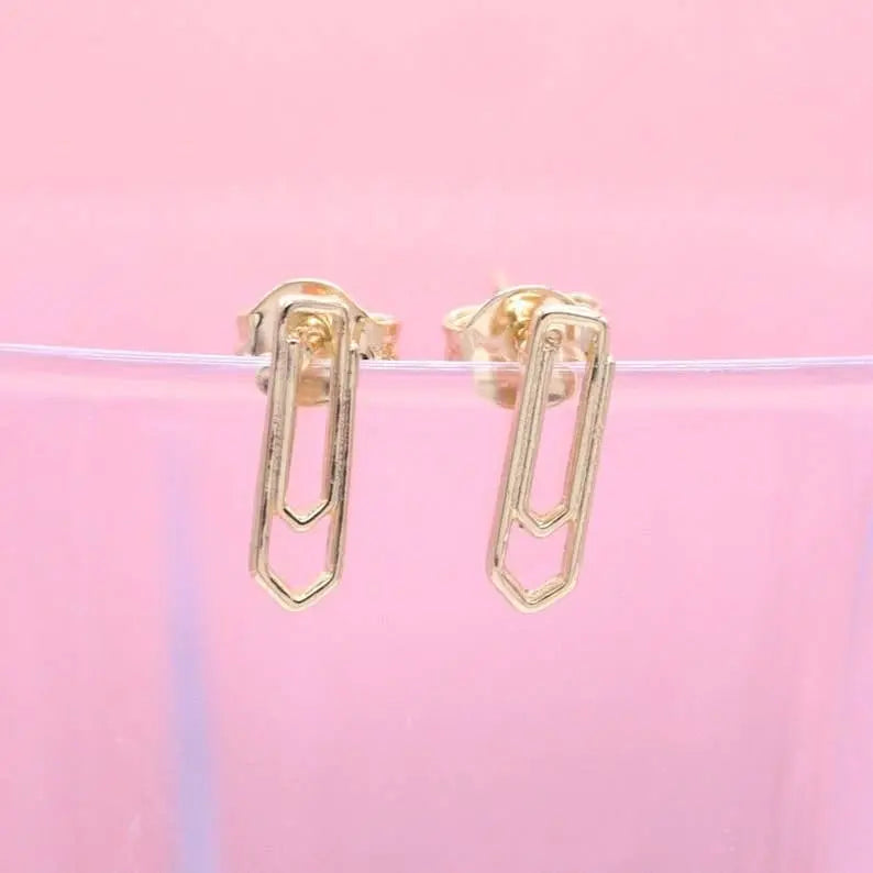 Golden Mini Paperclip Stud Earrings - Golden Hour BoutiqueEarrings