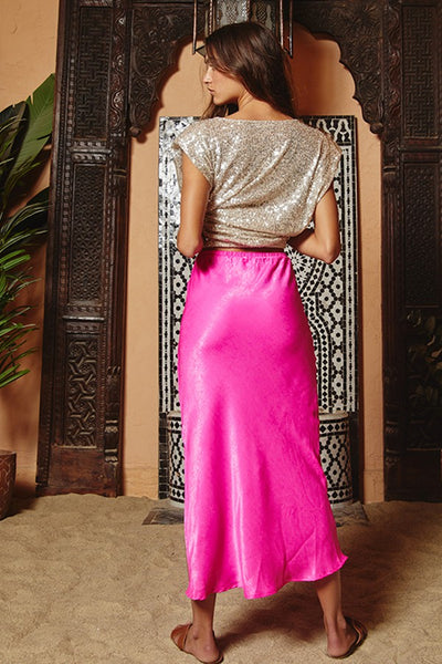 Neon Lights Satin Midi Skirt