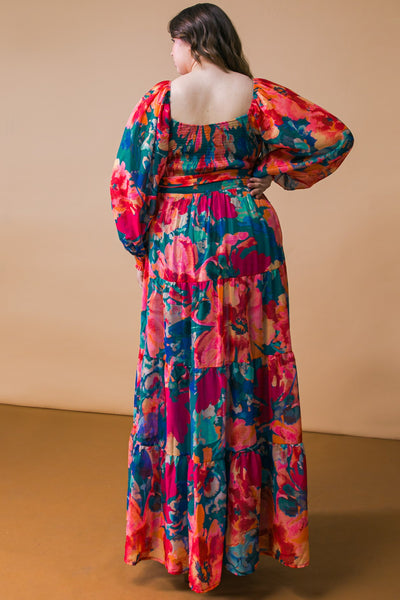 Autumn Blossom Floral Maxi Dress