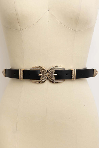 Western Double Buckle Leather Belt