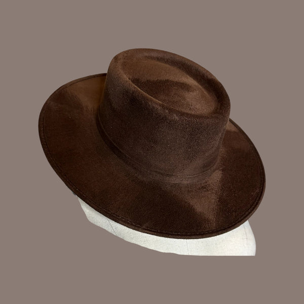 Crown Suede Flat Brim Hat