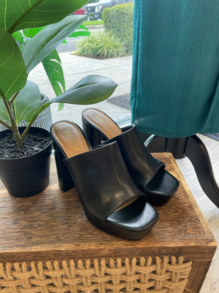 Divinity Block Platform Mule Heels