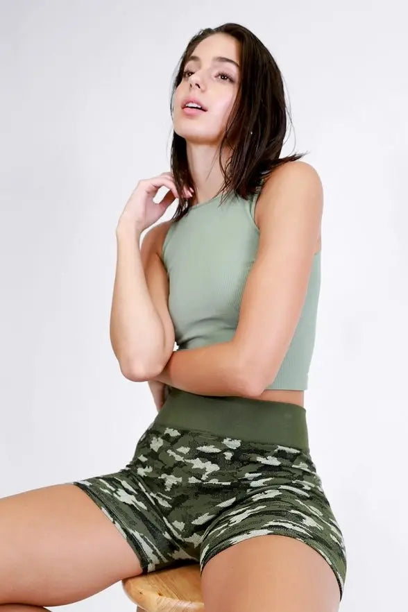 Camo Ribbed Biker Shorts - Golden Hour BoutiqueBiker Shorts