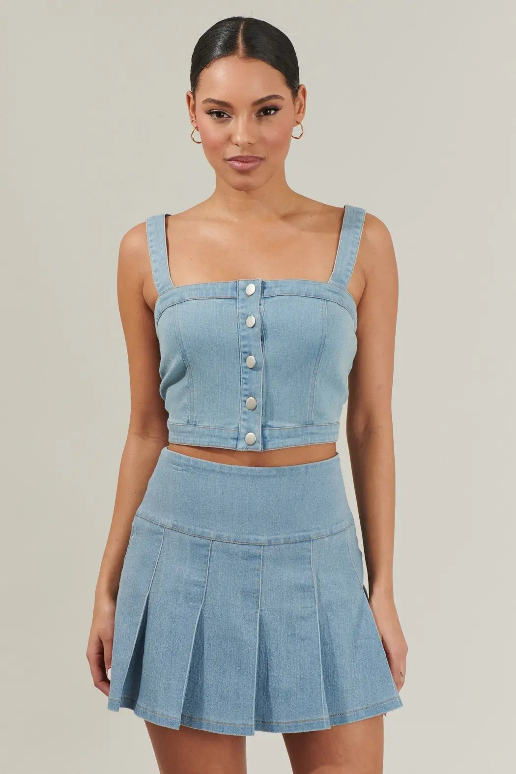 Denim Daze Button Up Cropped Top - Golden Hour BoutiqueCrop Tops