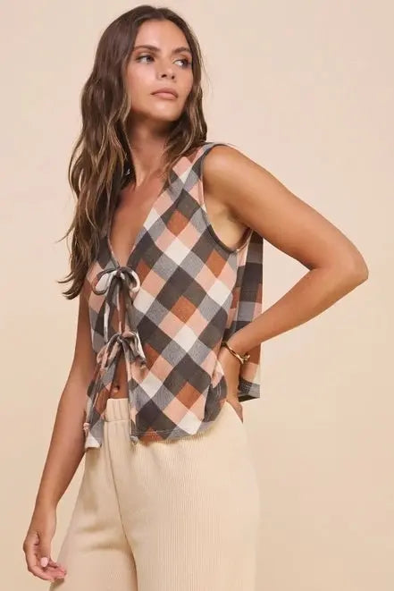 Harvest Plaid Tie Vest - Golden Hour BoutiqueVests