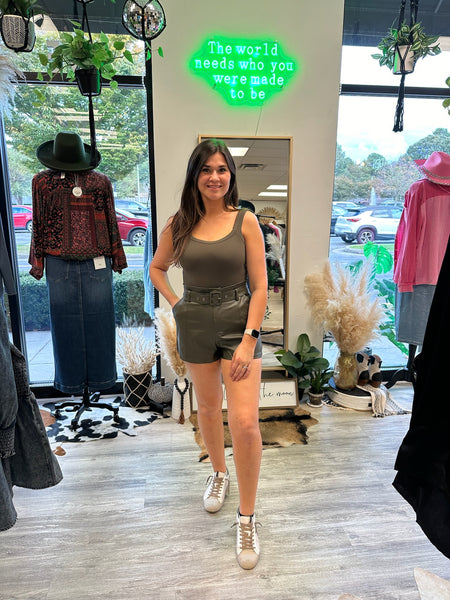 Lady In Leather Belted Shorts
