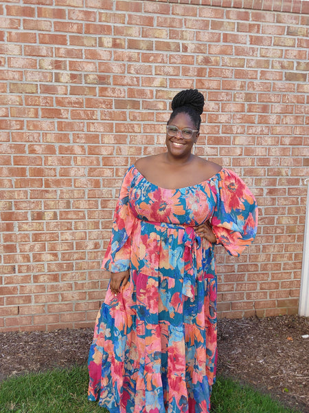 Autumn Blossom Floral Maxi Dress