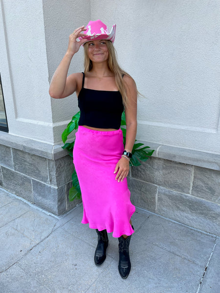Neon Lights Satin Midi Skirt