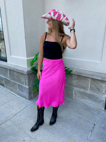 Neon Lights Satin Midi Skirt