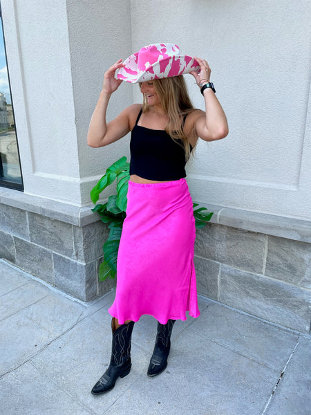 Neon Lights Satin Midi Skirt