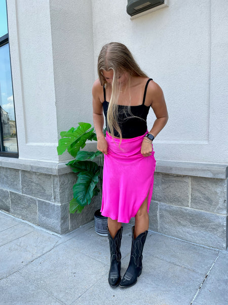 Neon Lights Satin Midi Skirt