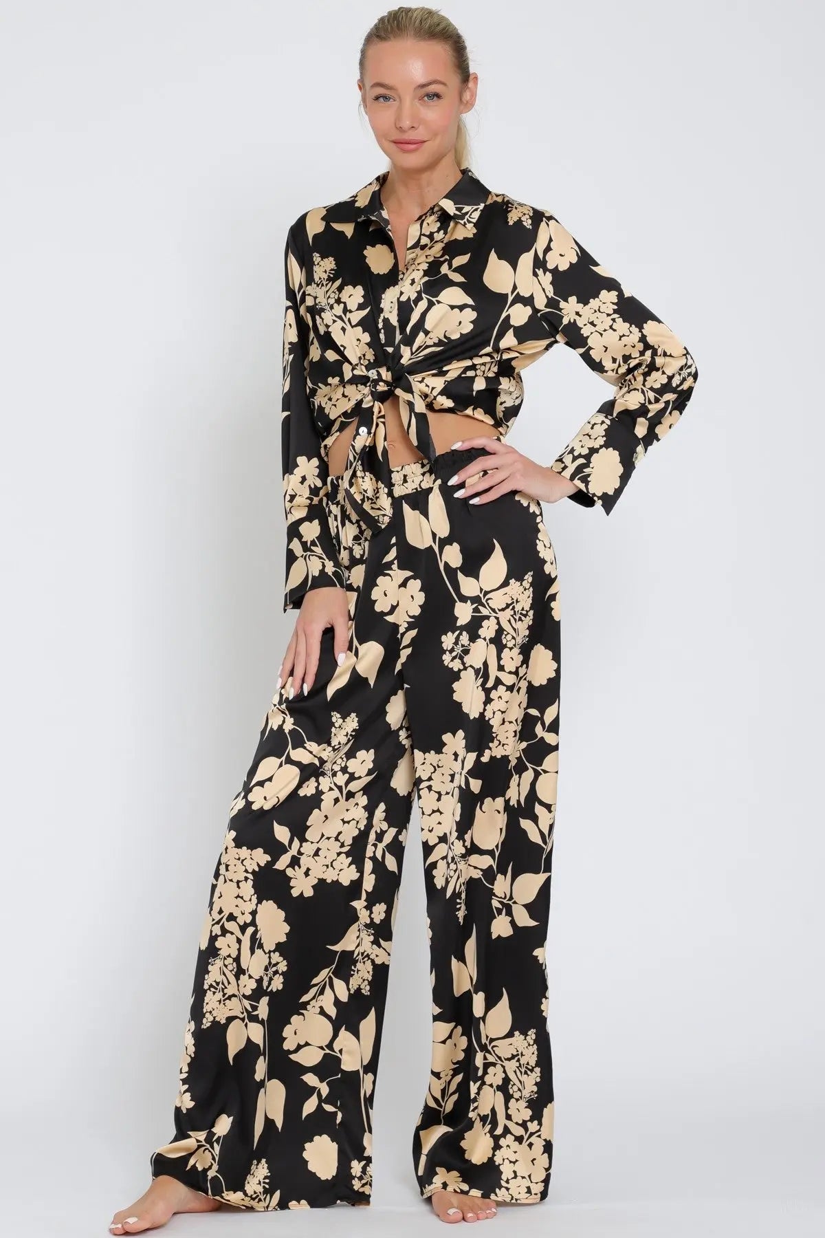 Midnight Blossom Button Up Blouse 