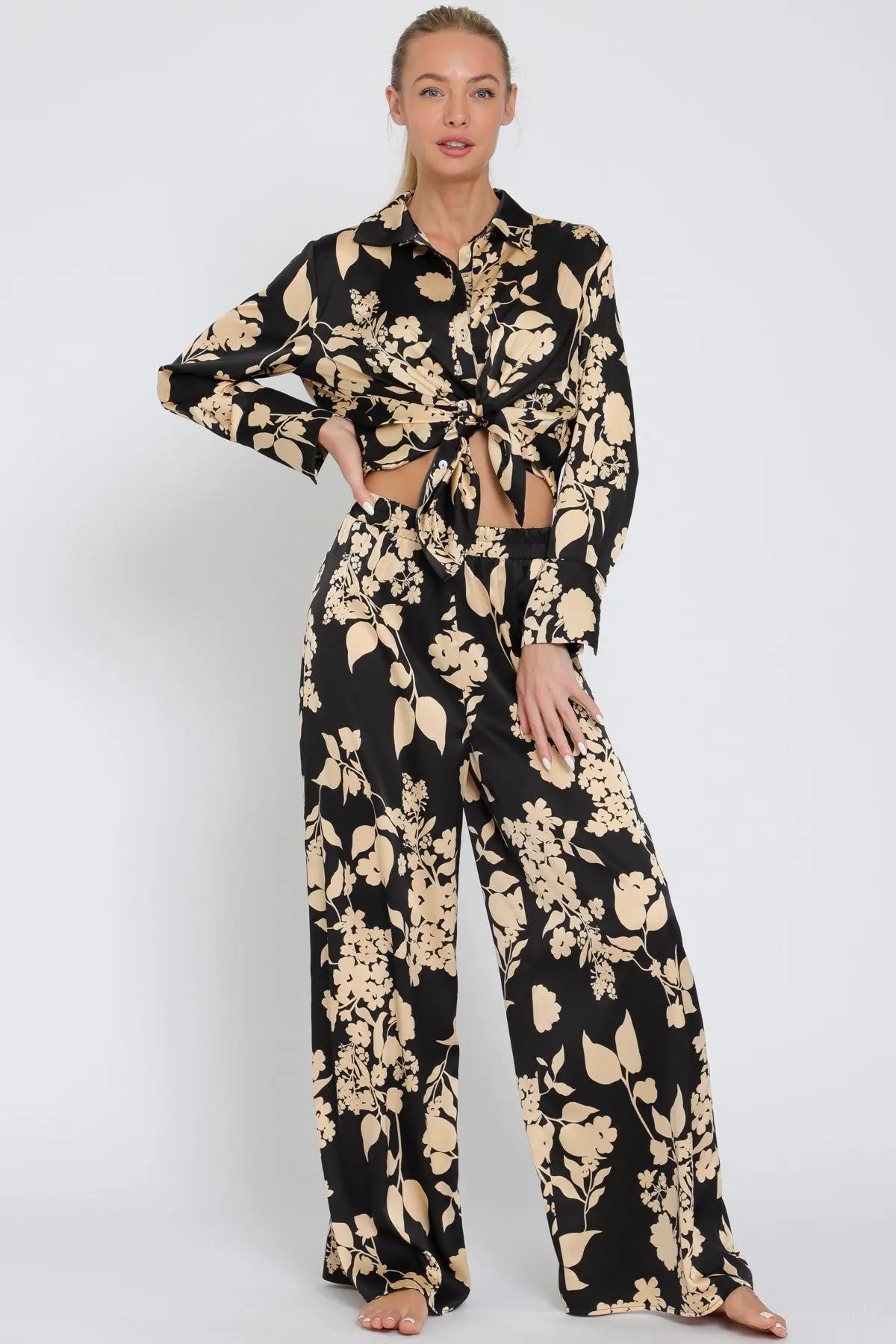 Midnight Blossom Palazzo Pants 