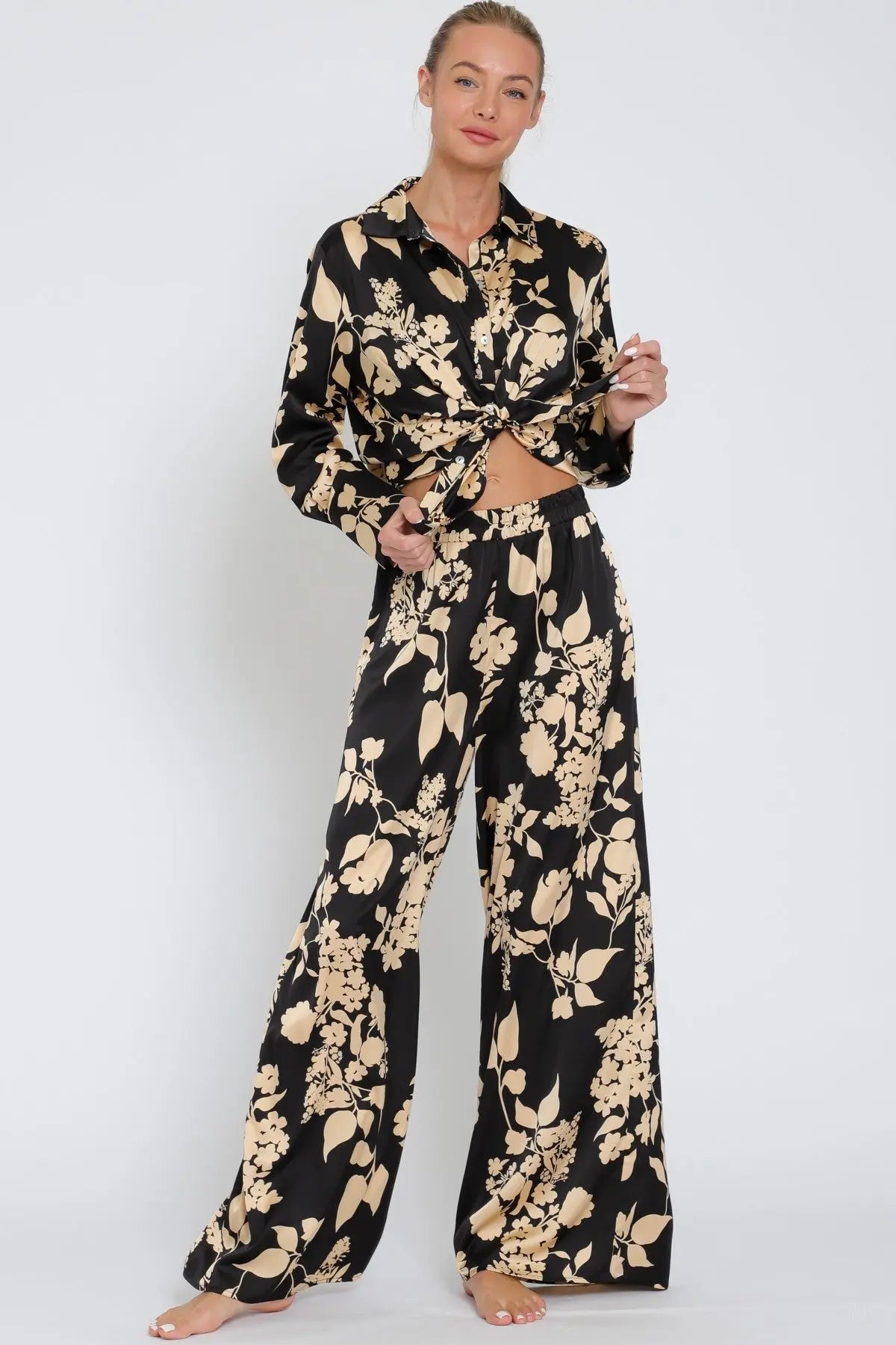 Midnight Blossom Palazzo Pants 
