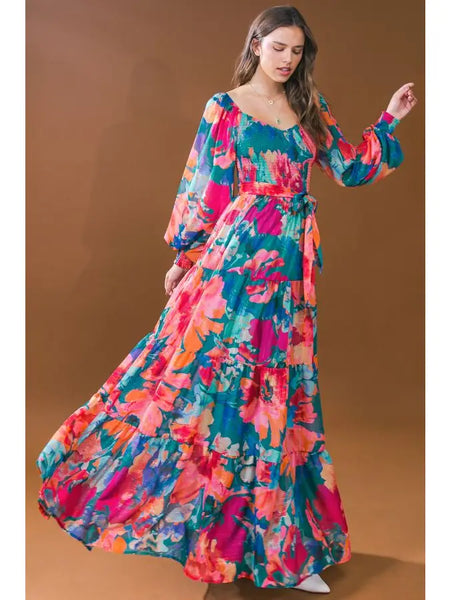 Autumn Blossom Floral Maxi Dress