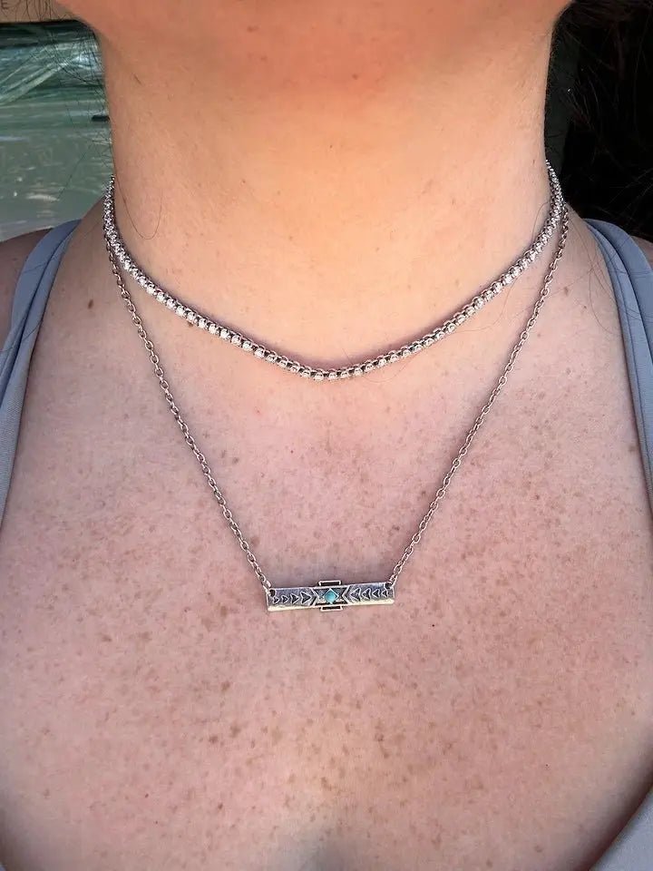 Aztec Bar Turq Silver Necklace - Golden Hour BoutiqueNecklace