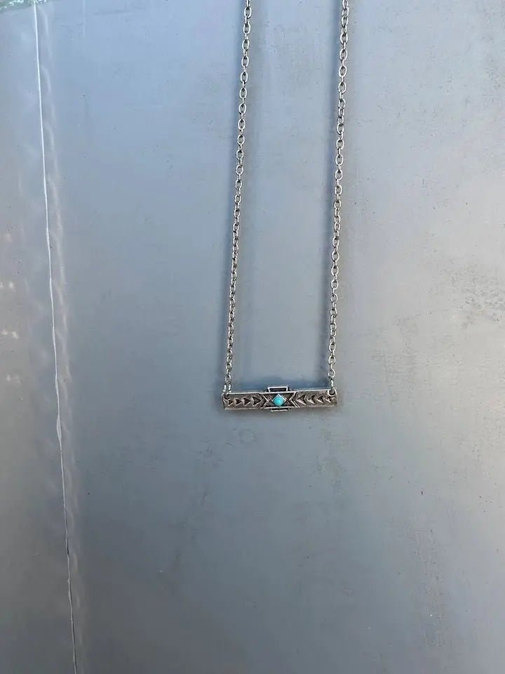 Aztec Bar Turq Silver Necklace - Golden Hour BoutiqueNecklace