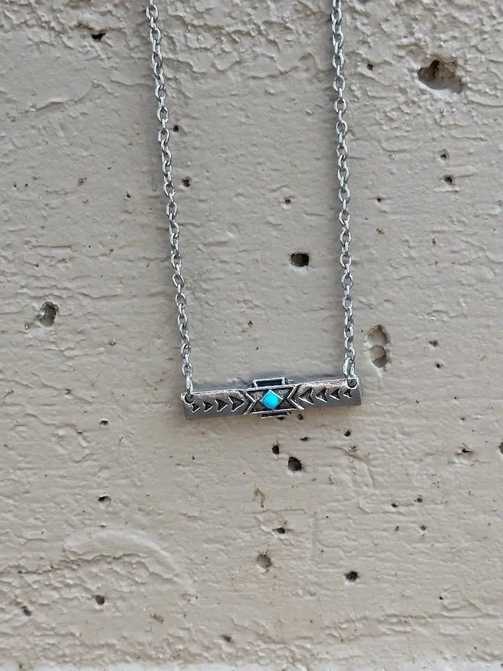 Aztec Bar Turq Silver Necklace - Golden Hour BoutiqueNecklace