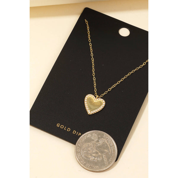 Gold Dipped Pearl Edge Heart Pendant Necklace