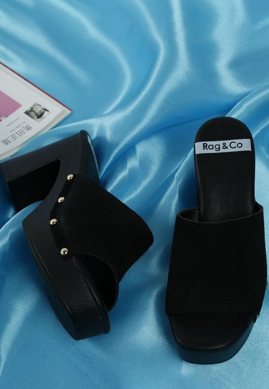 Cartera Suede High Block Heel Mules - Golden Hour Boutique