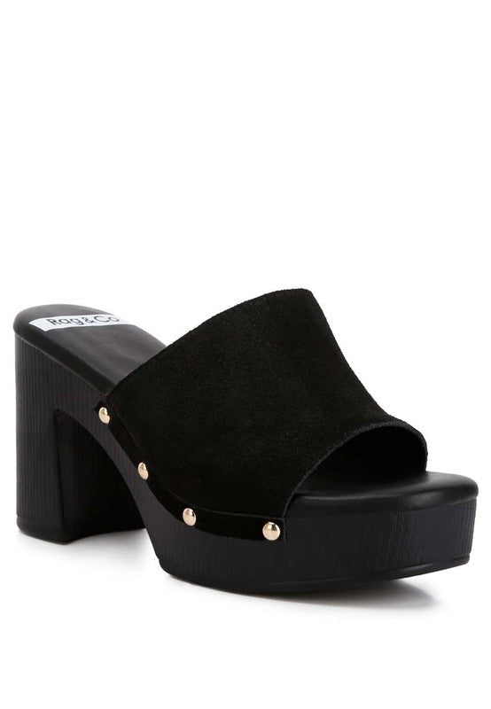 Cartera Suede High Block Heel Mules - Golden Hour Boutique