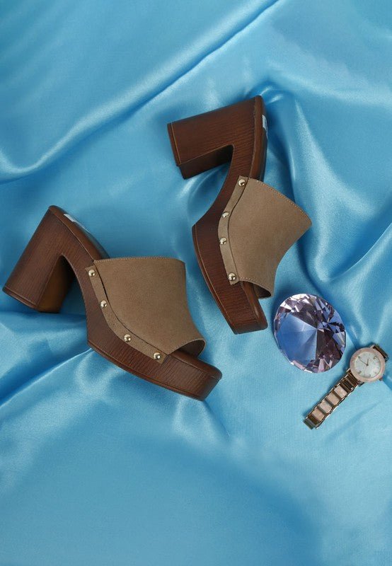 Cartera Suede High Block Heel Mules - Golden Hour Boutique