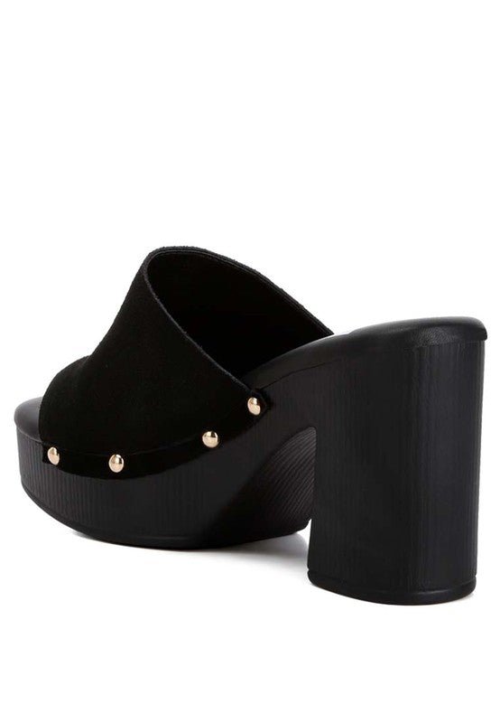 Cartera Suede High Block Heel Mules - Golden Hour Boutique