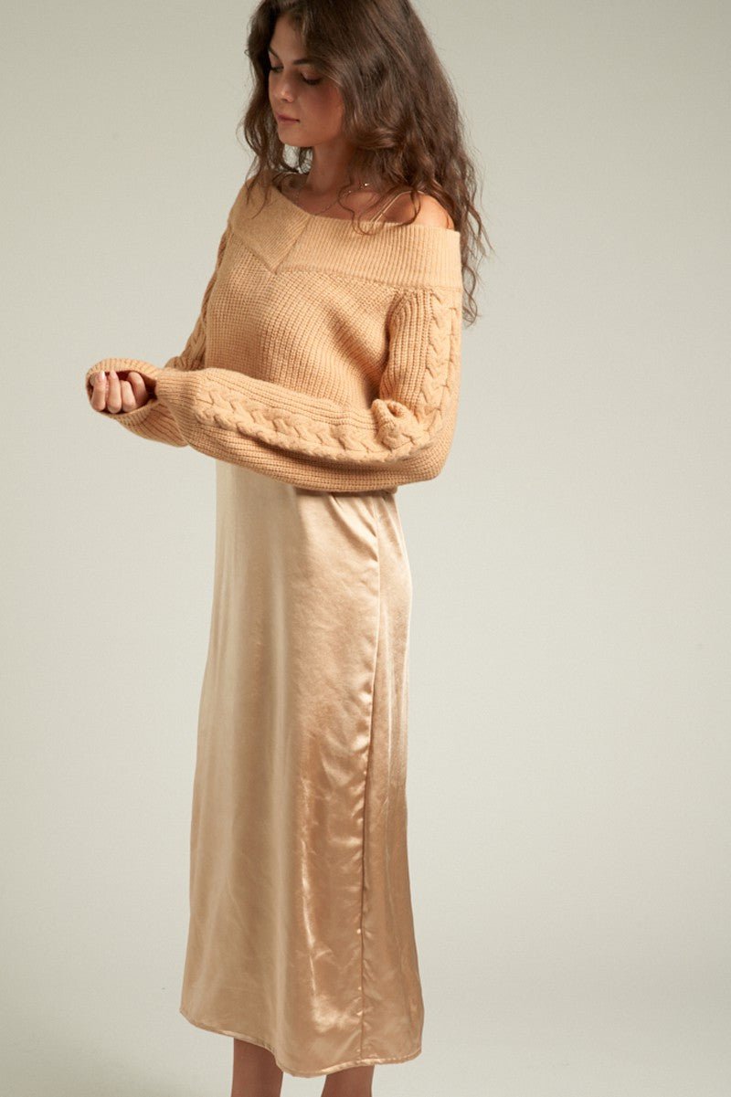Champagne Ease Satin Midi Dress - Golden Hour BoutiqueMidi Dresses
