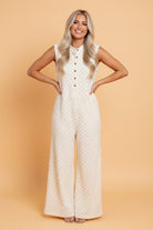 Checker Textured Sleeveless Wide Leg Jumpsuit - Golden Hour Boutique