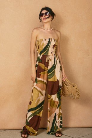 Coconut Grove Smocked Strapless Jumpsuit - Golden Hour BoutiqueJumpsuits