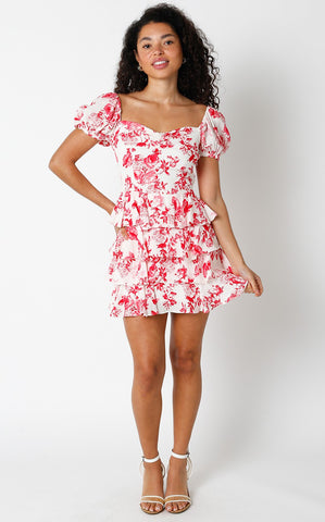 Rosy Bloom Ruffle Mini Dress