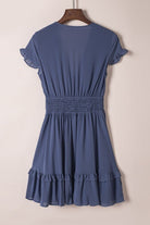 Deep V - Neck Knotted Front Layered Flare Mini Dress - Golden Hour Boutique