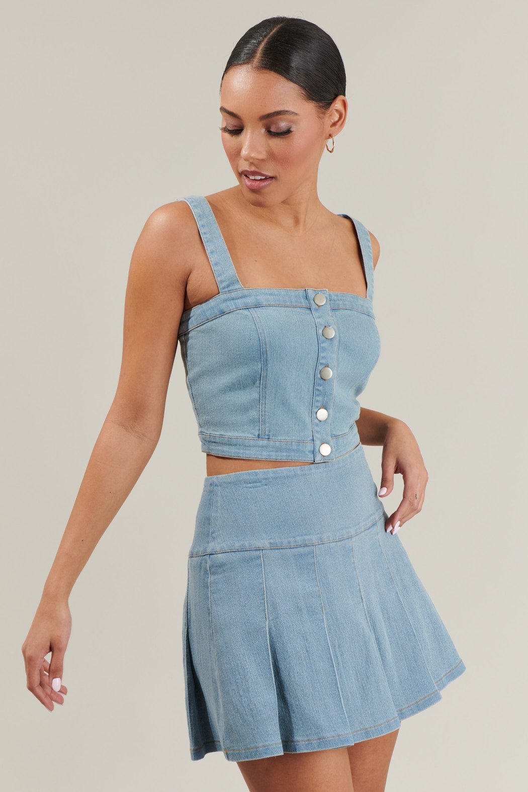 Denim Daze Button Up Cropped Top - Golden Hour BoutiqueCrop Tops