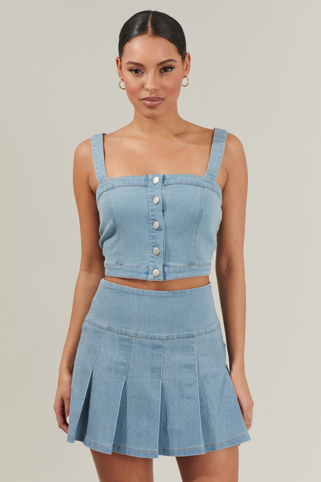 Denim Daze Button Up Cropped Top - Golden Hour BoutiqueCrop Tops