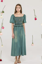Denim Off Shoulder Puff Sleeves Smocked Dress - Golden Hour Boutique