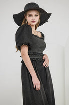 Denim Off Shoulder Puff Sleeves Smocked Dress - Golden Hour Boutique
