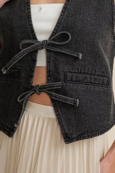 Dusk to Denim Tie Front Vest - Golden Hour BoutiqueVests