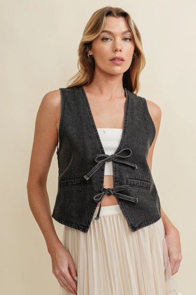 Dusk to Denim Tie Front Vest - Golden Hour BoutiqueVests