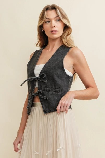 Dusk to Denim Tie Front Vest - Golden Hour BoutiqueVests