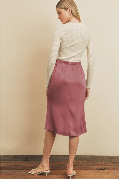 Always Grateful Mauve Satin Midi Skirt