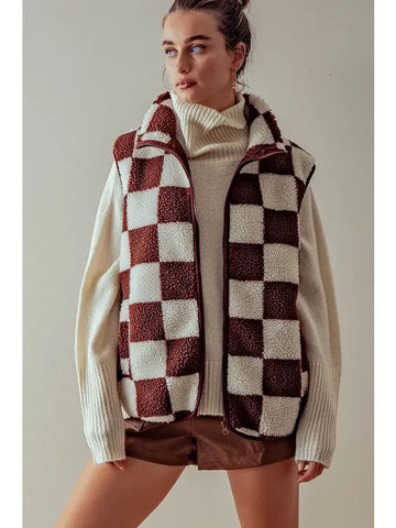 Checkered Brown Sherpa Vest