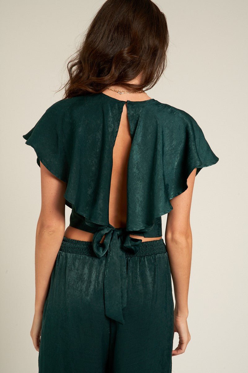 Emerald Flutter Crop Top - Golden Hour BoutiqueCrop Tops
