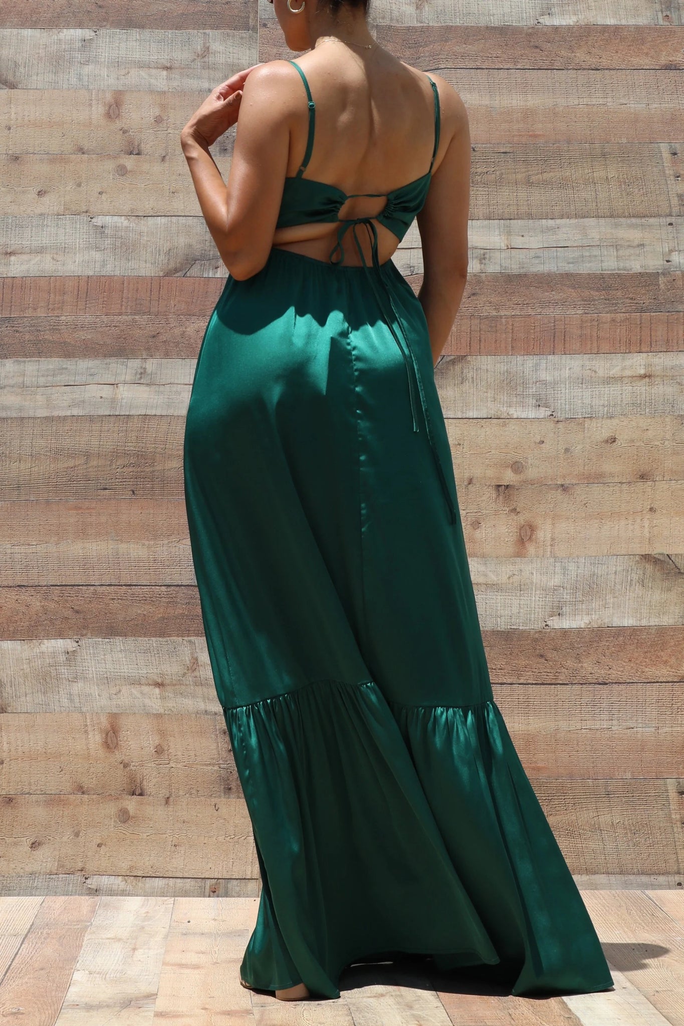 Emerald Glow Satin Maxi Dress - Golden Hour Boutiquemaxi dresses