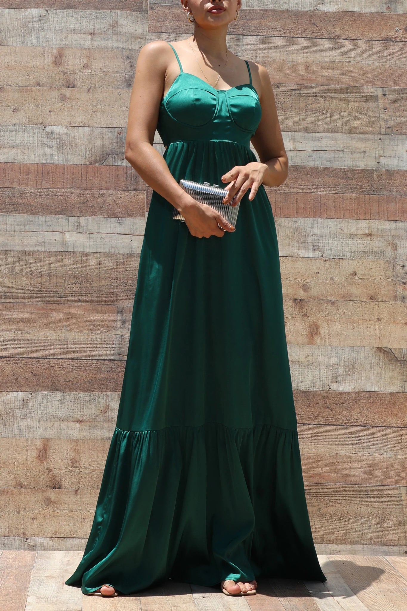 Emerald Glow Satin Maxi Dress - Golden Hour Boutiquemaxi dresses
