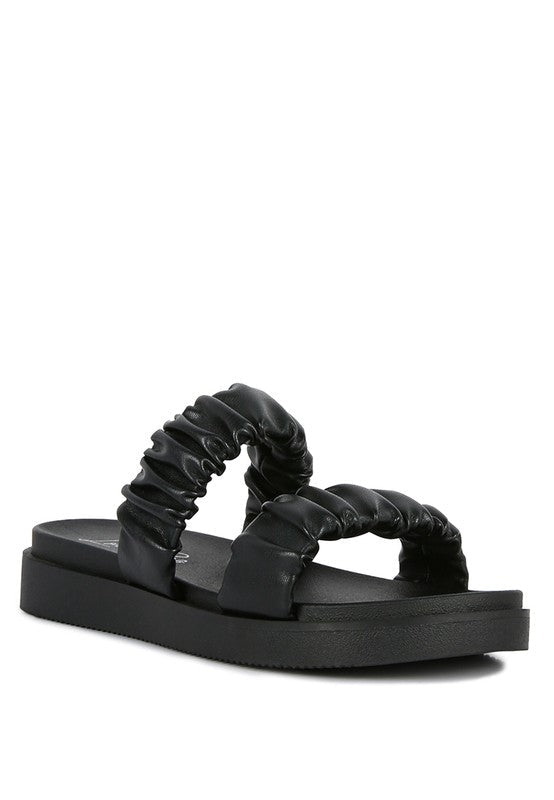 FAUX LEATHER RUCHED STRAP PLATFORM SANDALS - Golden Hour Boutique