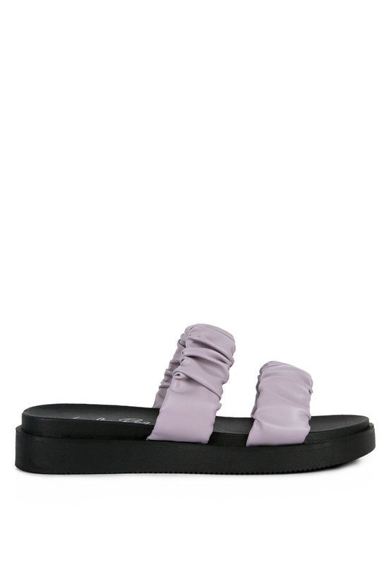 FAUX LEATHER RUCHED STRAP PLATFORM SANDALS - Golden Hour Boutique