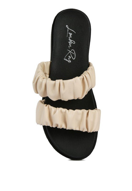 FAUX LEATHER RUCHED STRAP PLATFORM SANDALS - Golden Hour Boutique